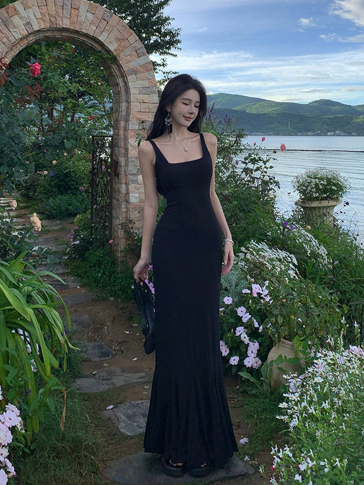 Casual Sports Suit Casual Sports Suit Sexy backless square neck black dress for women mermaid long dress S5865 Casual Sports Suit Casual Sports Suit Sexy backless square neck black dress for women mermaid long dress S5865