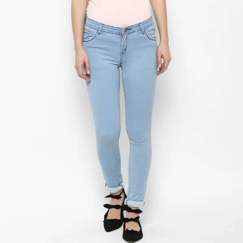 Elegant And Noble Style Elegant And Noble Style Women's Ice Blue Lycra Denim Distressed Jeans - StyleStone Elegant And Noble Style Elegant And Noble Style Women's Ice Blue Lycra Denim Distressed Jeans - StyleStone