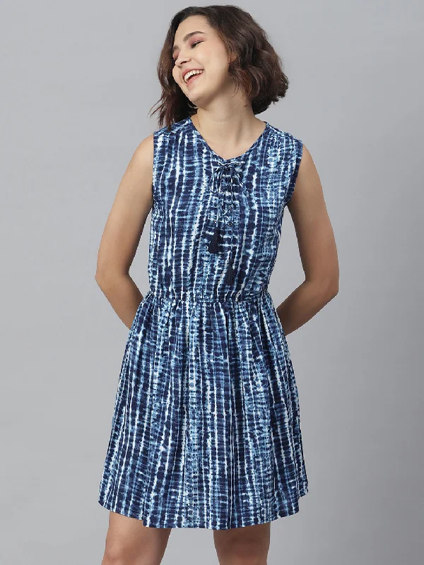 Casual Relaxed Chic Casual Relaxed Chic Women's Blue Tie & Dye Printed Dress - StyleStone Casual Relaxed Chic Casual Relaxed Chic Women's Blue Tie & Dye Printed Dress - StyleStone