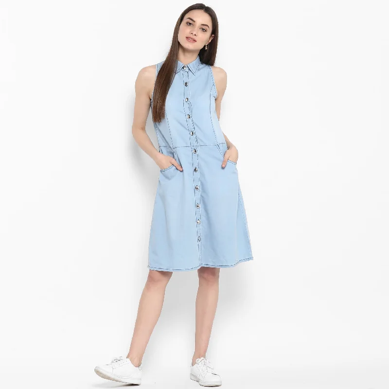 Line Style Line Style Women's Denim Sleeveless Dress with Silver Buttons - StyleStone Line Style Line Style Women's Denim Sleeveless Dress with Silver Buttons - StyleStone