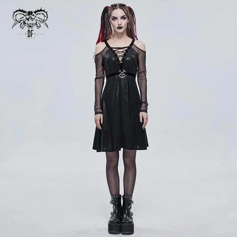 Simple And Color Simple And Color Women's Gothic Plunging Off Shoulder Splice Dress