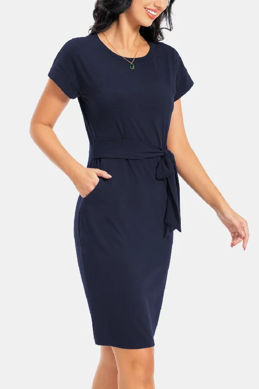 Casual Summer Style Casual Summer Style Tie Front Round Neck Short Sleeve Dress