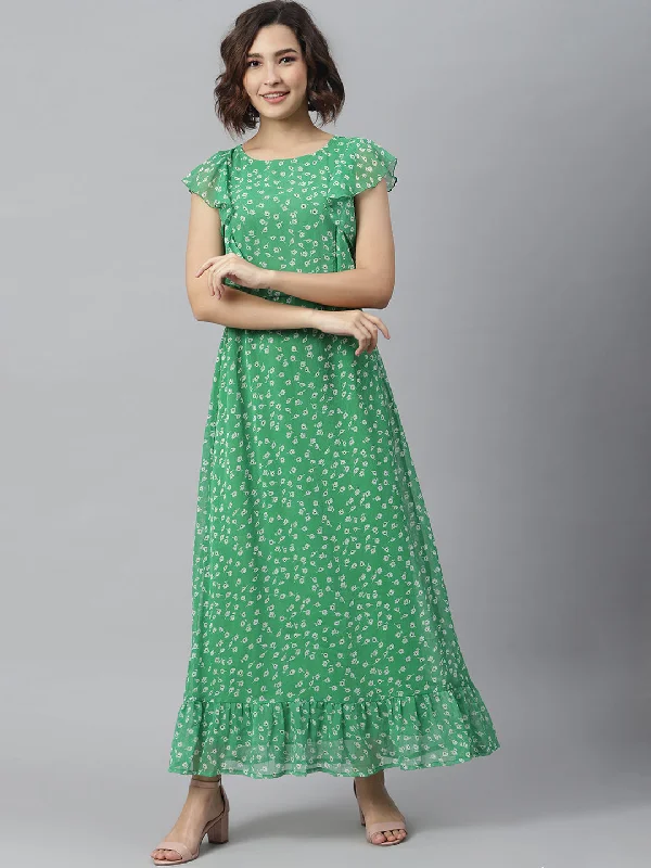 Romantic Chiffon Style Romantic Chiffon Style Women's Green Printed Maxi dress - StyleStone Romantic Chiffon Style Romantic Chiffon Style Women's Green Printed Maxi dress - StyleStone
