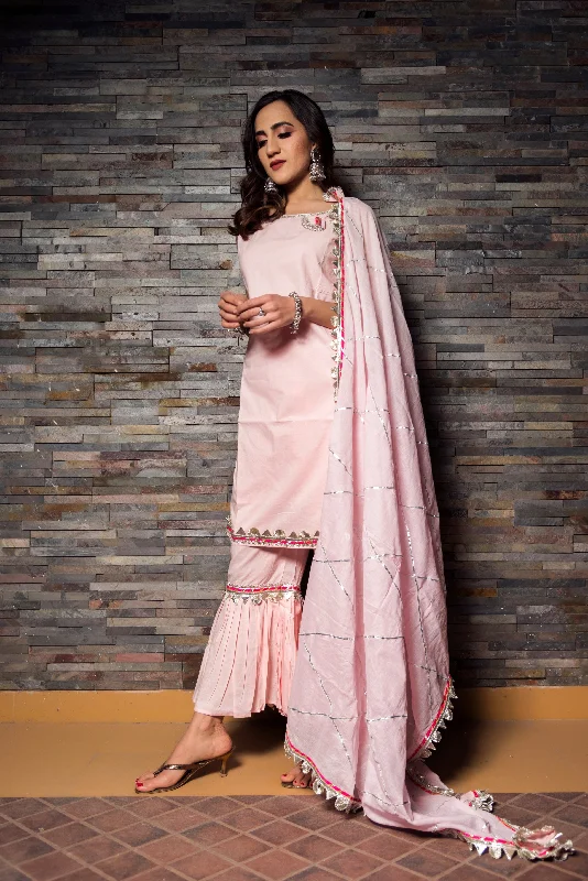 Personalized Heterogeneous Splicing Personalized Heterogeneous Splicing Women's Gotta Jaal Pink Cotton Kurta Sharara Set - Pomcha Jaipur Personalized Heterogeneous Splicing Personalized Heterogeneous Splicing Women's Gotta Jaal Pink Cotton Kurta Sharara Set - Pomcha Jaipur