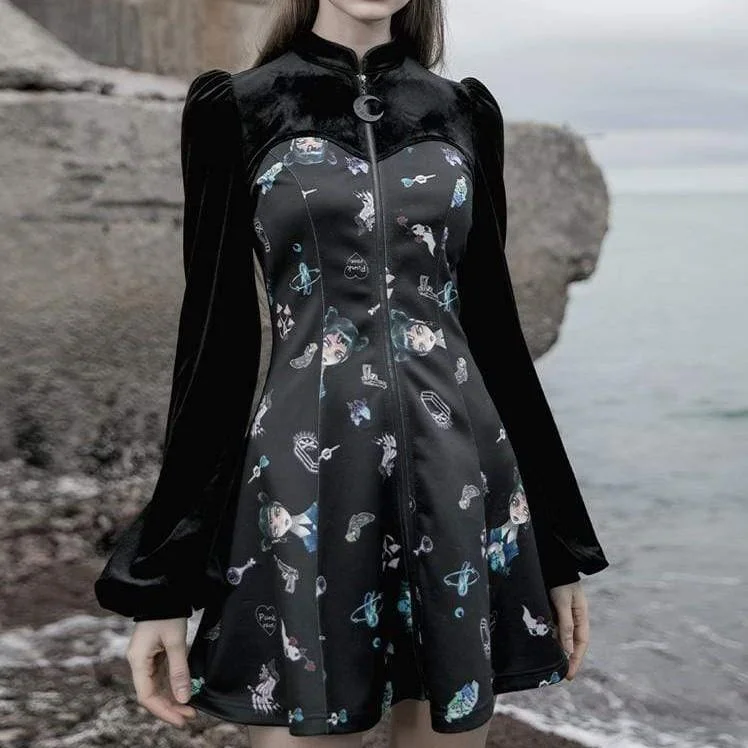 Romantic Pleated Skirt Romantic Pleated Skirt Women's Gothic Stand Collar Zipper Cross Cartoon Printed Velvet Dresses Romantic Pleated Skirt Romantic Pleated Skirt Women's Gothic Stand Collar Zipper Cross Cartoon Printed Velvet Dresses