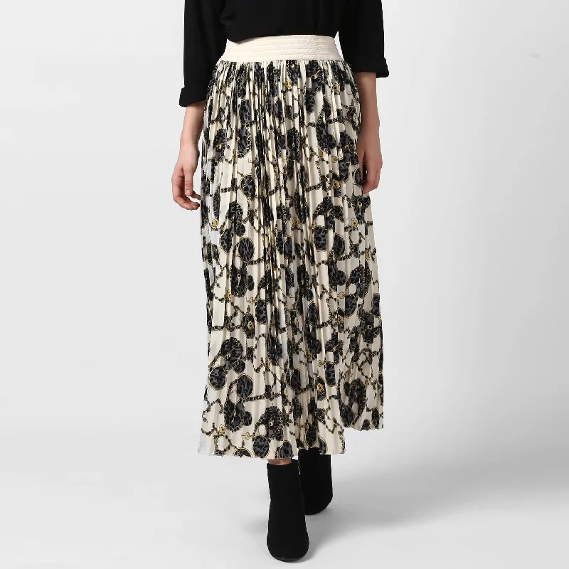 Romantic Floral Design Romantic Floral Design Women's Cream Chain Print Pleated Skirt - StyleStone Romantic Floral Design Romantic Floral Design Women's Cream Chain Print Pleated Skirt - StyleStone