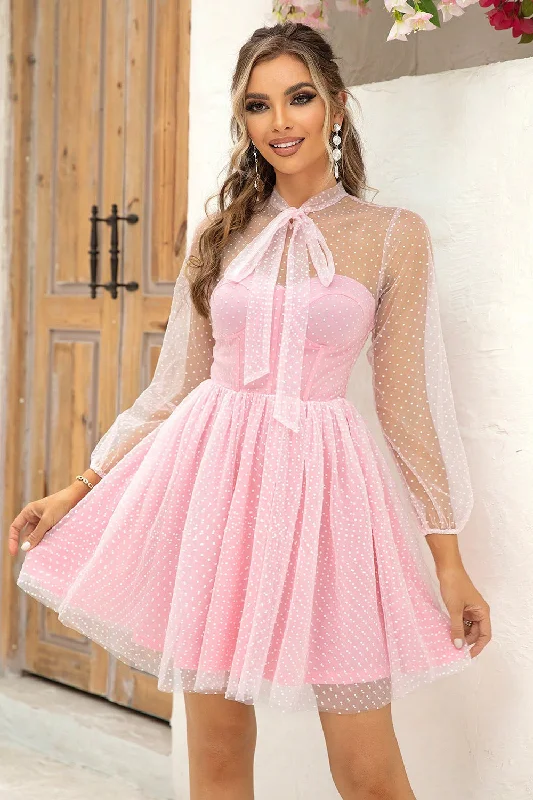 Leisure Time Leisure Time Tie Neck Open Back Mesh Dress