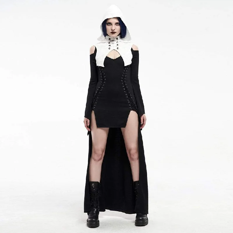 Urban Wear Trends Urban Wear Trends Women's Gothic Contrast Color Strappy Irregular Dresses With Hood Urban Wear Trends Urban Wear Trends Women's Gothic Contrast Color Strappy Irregular Dresses With Hood