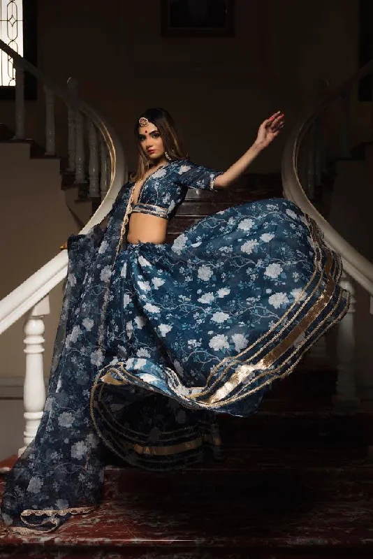 Romantic Tenderness Romantic Tenderness Women's Bluebell Modal Chandari Lehenga Set - Pomcha Jaipur Romantic Tenderness Romantic Tenderness Women's Bluebell Modal Chandari Lehenga Set - Pomcha Jaipur