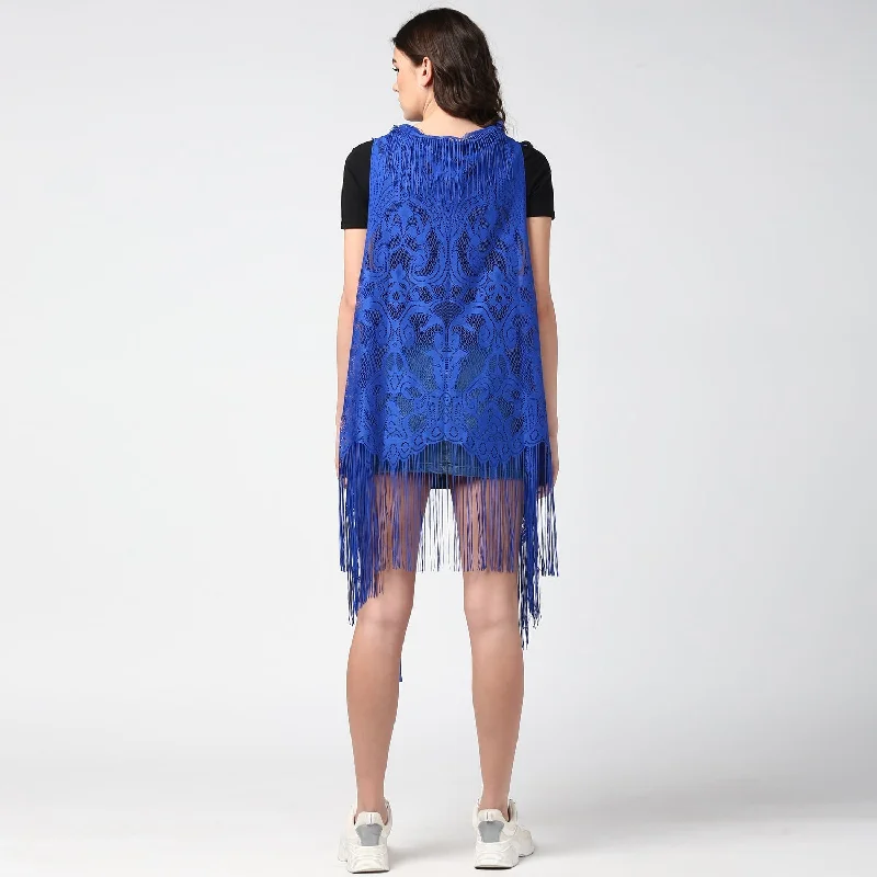 Line Style Line Style Women's Blue Long Lace Shrug - StyleStone