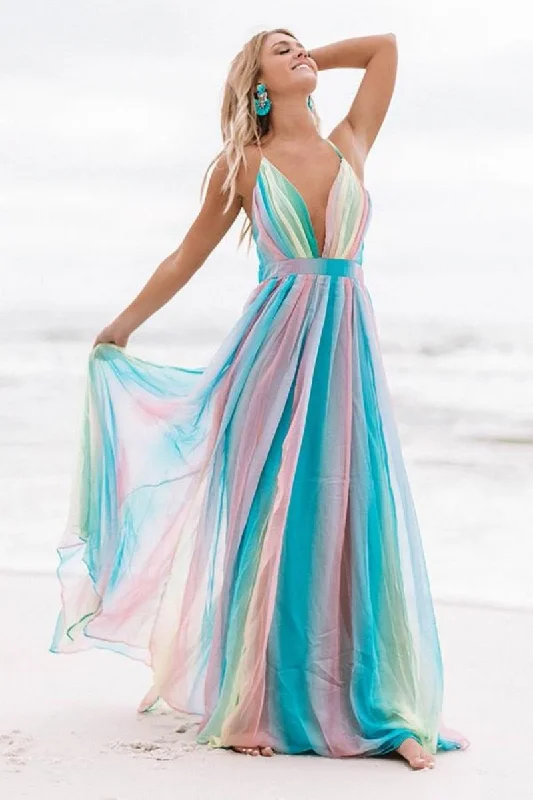 Elegant And Simple Elegant And Simple Sexy Rainbow Design Summer Holiday Dresses