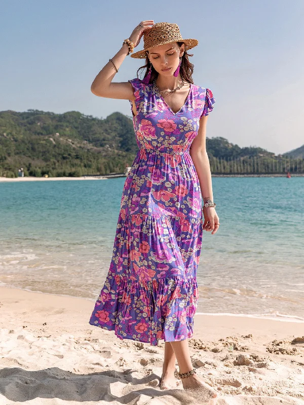 Romantic Dinner Romantic Dinner Printed V-Neck Midi Dress