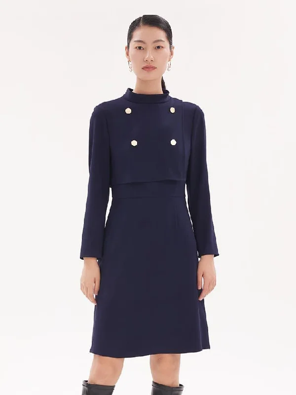 Casual Casual Style Casual Casual Style Triacetate Stand Collar Gathered Waist Midi Dress Casual Casual Style Casual Casual Style Triacetate Stand Collar Gathered Waist Midi Dress