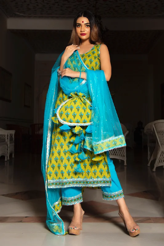 Elegant Interpretation Design Elegant Interpretation Design Women's gulzar blue hand block cotton suit set - Pomcha Jaipur Elegant Interpretation Design Elegant Interpretation Design Women's gulzar blue hand block cotton suit set - Pomcha Jaipur