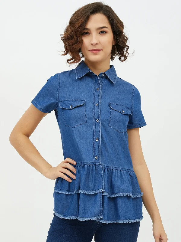 Retro Wear Trend Retro Wear Trend Women's Denim Top with Peplum detail - StyleStone
