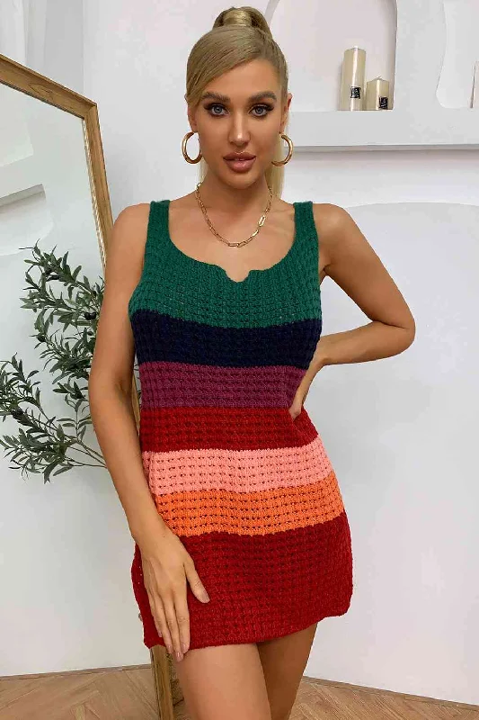Rock Street Items Rock Street Items Color Block Notched Neck Slit Sweater Dress