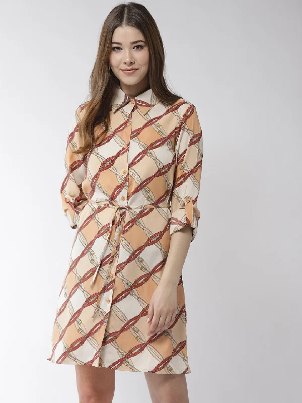Personalized Art Style Personalized Art Style Women's Brown Polyester Belt style Shirt Dress - StyleStone Personalized Art Style Personalized Art Style Women's Brown Polyester Belt style Shirt Dress - StyleStone