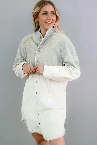 Simple Fashion Style Simple Fashion Style Two-Tone Raw Hem Denim Dress