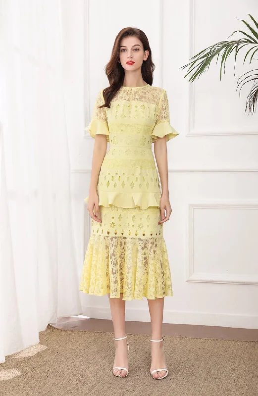 Personalized Design Jacket Personalized Design Jacket Lace Patchwork Hollow-Out Ruffled Midi Dress Personalized Design Jacket Personalized Design Jacket Lace Patchwork Hollow-Out Ruffled Midi Dress