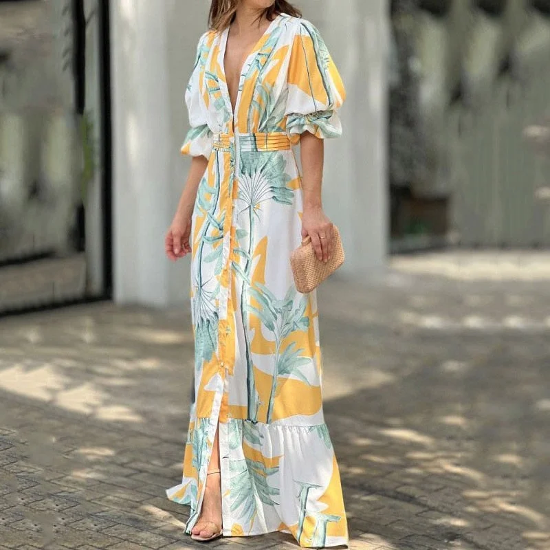 Personalized Street Style Personalized Street Style Print Short Puff Sleeve Maxi Dress Personalized Street Style Personalized Street Style Print Short Puff Sleeve Maxi Dress
