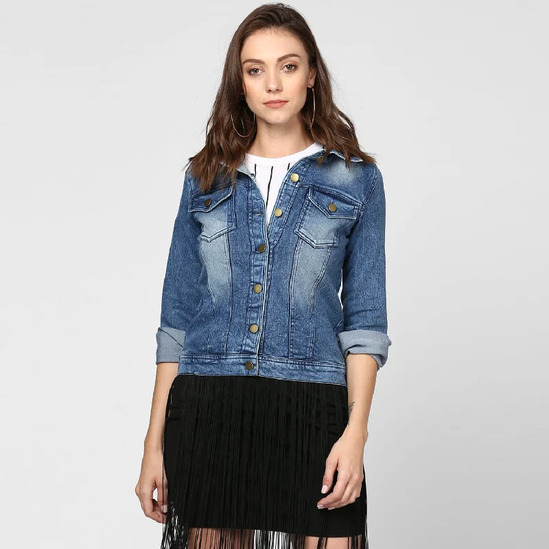 Cool Retro Streetwear Cool Retro Streetwear Women's Blue Washed Denim Jacket - StyleStone Cool Retro Streetwear Cool Retro Streetwear Women's Blue Washed Denim Jacket - StyleStone