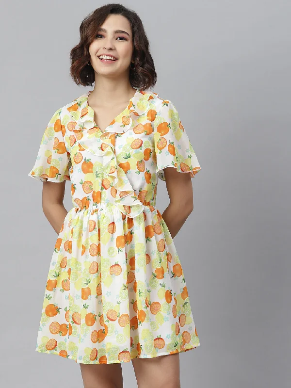 Romantic Exquisite Style Romantic Exquisite Style Women's Fruit Print Dress with Ruffle - StyleStone Romantic Exquisite Style Romantic Exquisite Style Women's Fruit Print Dress with Ruffle - StyleStone