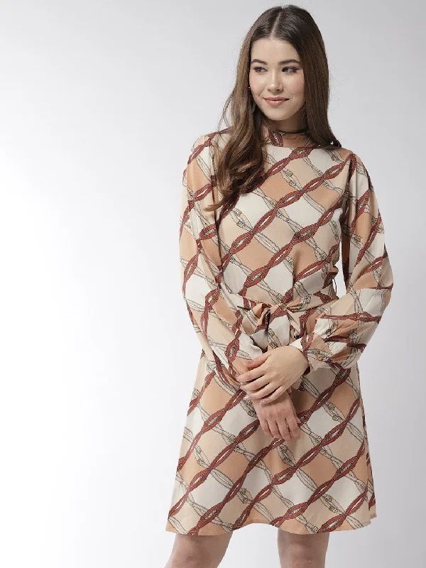 Personalized Design Jacket Personalized Design Jacket Women's Brown Polyester Belt Print Manderin Collar Dress with belt - StyleStone Personalized Design Jacket Personalized Design Jacket Women's Brown Polyester Belt Print Manderin Collar Dress with belt - StyleStone