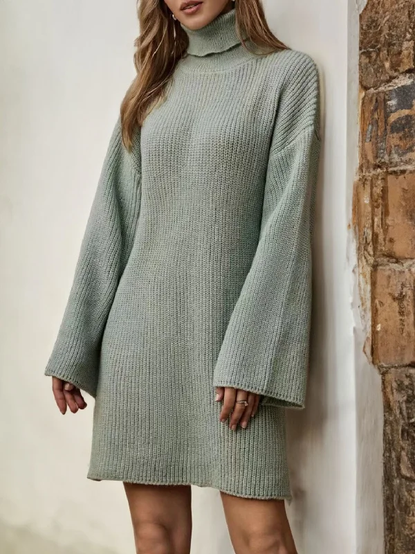 Casual Simple Style Casual Simple Style Turtleneck Dropped Shoulder Sweater Dress