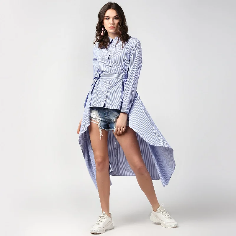 Rock Street Items Rock Street Items Women's Blue Stripe Hi Lo Top - StyleStone
