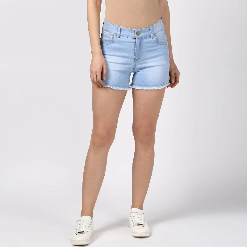 Elegant Long Skirt Style Elegant Long Skirt Style Women's Denim Blue Ice Wash Shorts - StyleStone Elegant Long Skirt Style Elegant Long Skirt Style Women's Denim Blue Ice Wash Shorts - StyleStone
