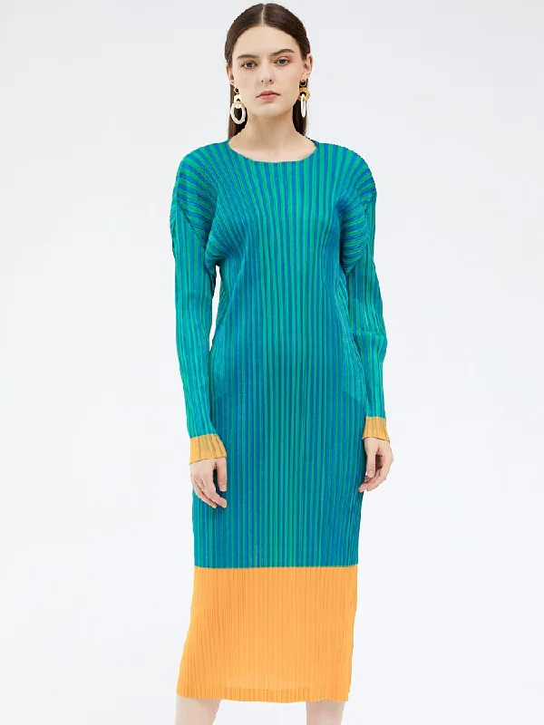 Personalized Art Style Personalized Art Style Miyake Pleated Striped Long Sleeves Midi Dress Personalized Art Style Personalized Art Style Miyake Pleated Striped Long Sleeves Midi Dress