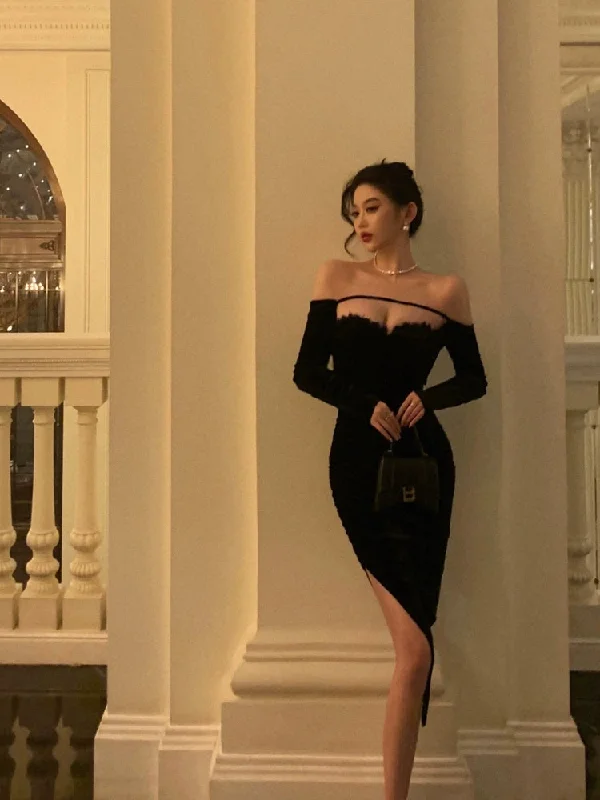 Casual Summer Style Casual Summer Style Sexy off-shoulder velvet dress for women new style dress little black dress S5498 Casual Summer Style Casual Summer Style Sexy off-shoulder velvet dress for women new style dress little black dress S5498