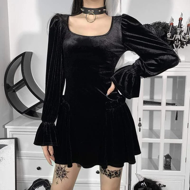 Comfortable Outfits Comfortable Outfits Women's Gothic Square-cut Collar Puff Sleeved Dress Comfortable Outfits Comfortable Outfits Women's Gothic Square-cut Collar Puff Sleeved Dress