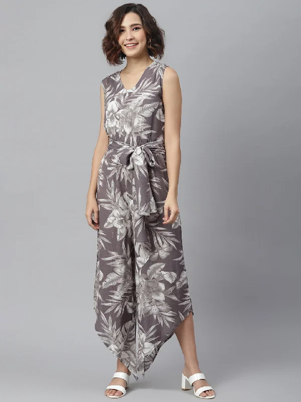 Personalized Embroidery Style Personalized Embroidery Style Women's Floral printed Jumpsuit with Asymmetric hemline - StyleStone Personalized Embroidery Style Personalized Embroidery Style Women's Floral printed Jumpsuit with Asymmetric hemline - StyleStone