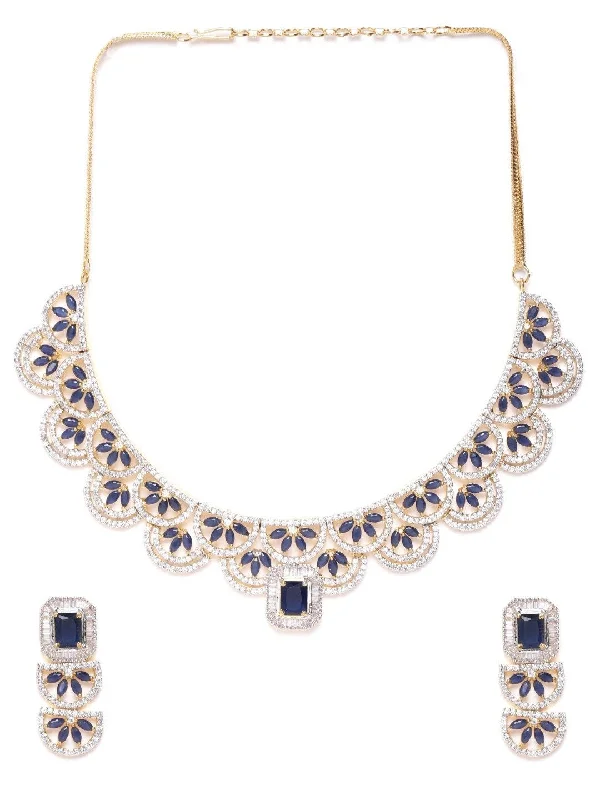 Simple And Comfortable Style Simple And Comfortable Style Women's Blue American Diamond Gold Plated Jewellery Set - Priyaasi Simple And Comfortable Style Simple And Comfortable Style Women's Blue American Diamond Gold Plated Jewellery Set - Priyaasi