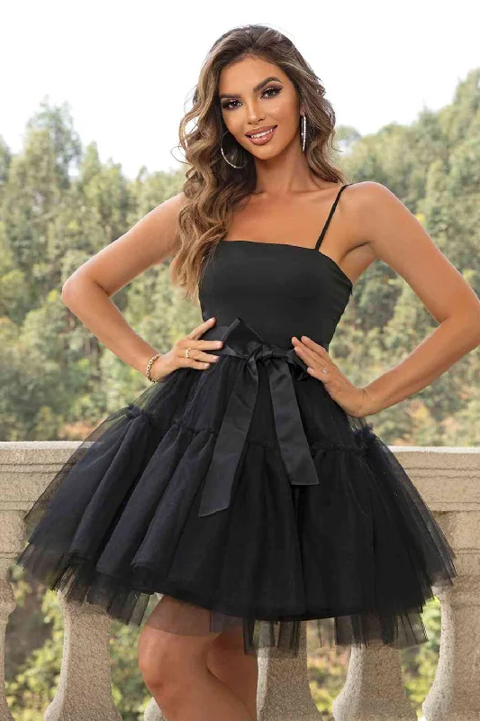Casual Fit Style Casual Fit Style Spaghetti Strap Tied Mesh Dress