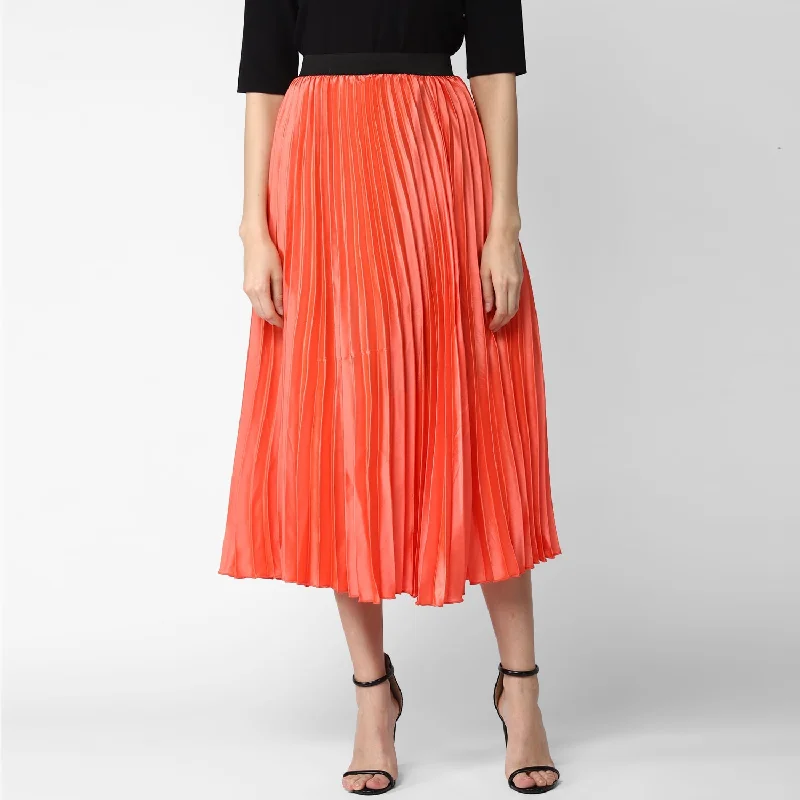 Romantic Tenderness Romantic Tenderness Women's Coral Satin Pleated Skirt - StyleStone Romantic Tenderness Romantic Tenderness Women's Coral Satin Pleated Skirt - StyleStone
