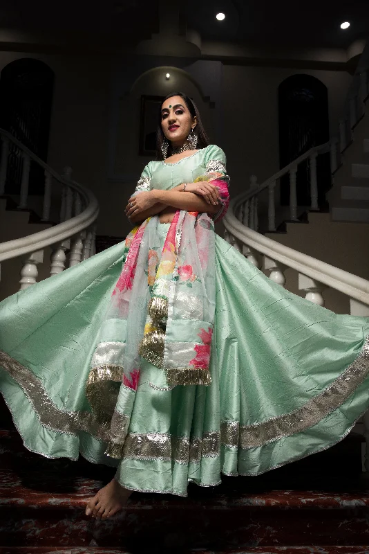 Casual Summer Style Casual Summer Style Women's Taffeta Silk Mint Green Lehenga- Pomcha Jaipur Casual Summer Style Casual Summer Style Women's Taffeta Silk Mint Green Lehenga- Pomcha Jaipur