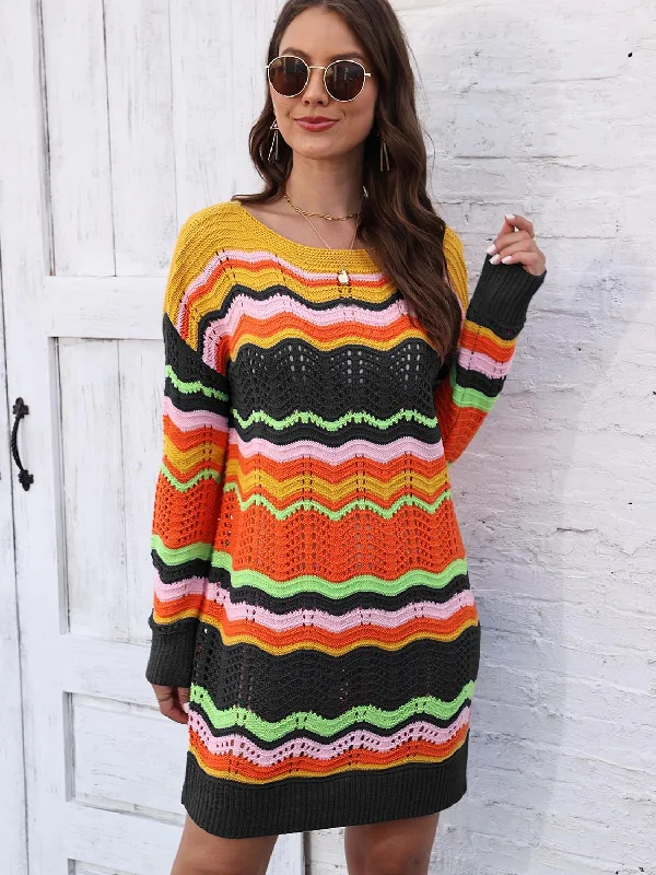 Romantic Tulle Skirt Romantic Tulle Skirt Openwork Round Neck Sweater Dress