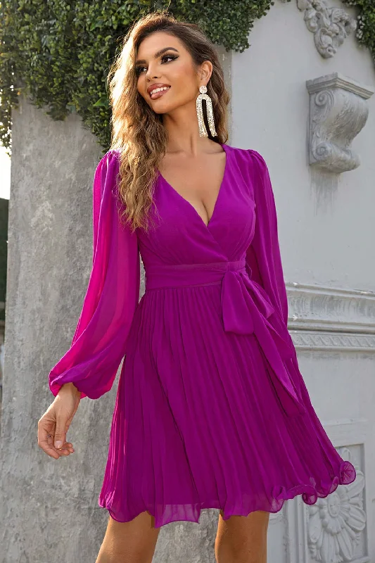 Elegant And Simple Elegant And Simple Tied Surplice Neck Pleated Dress