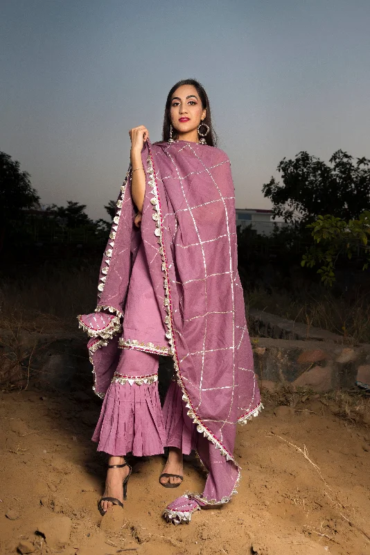 Soft Vintage Streetwear Soft Vintage Streetwear Women's Gotta Jaal Purple Cotton Sharara Set - Pomcha Jaipur Soft Vintage Streetwear Soft Vintage Streetwear Women's Gotta Jaal Purple Cotton Sharara Set - Pomcha Jaipur