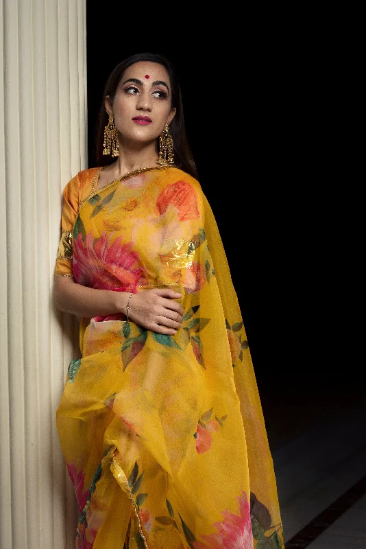 Simple And Comfortable Style Simple And Comfortable Style Women's organza silk orange saree - Pomcha Jaipur Simple And Comfortable Style Simple And Comfortable Style Women's organza silk orange saree - Pomcha Jaipur
