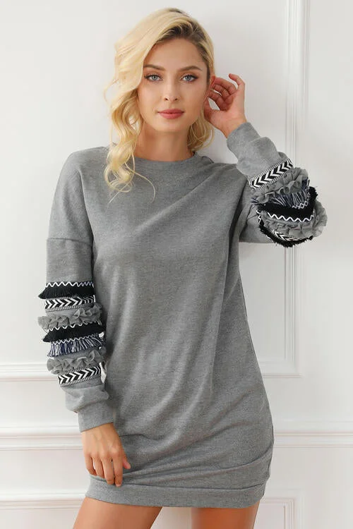 Romantic Snowflake Design Romantic Snowflake Design Geometric Fringe Trim Long Sleeve Mini Dress Romantic Snowflake Design Romantic Snowflake Design Geometric Fringe Trim Long Sleeve Mini Dress