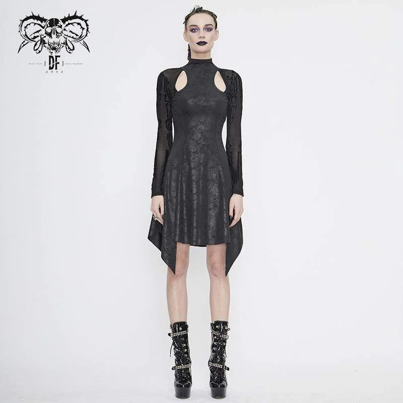 Cozy Wear Cozy Wear Women's Gothic Asymmetrical Flared Long Sleeved Dresses with Tear-Drop Cut-out Details Cozy Wear Cozy Wear Women's Gothic Asymmetrical Flared Long Sleeved Dresses with Tear-Drop Cut-out Details