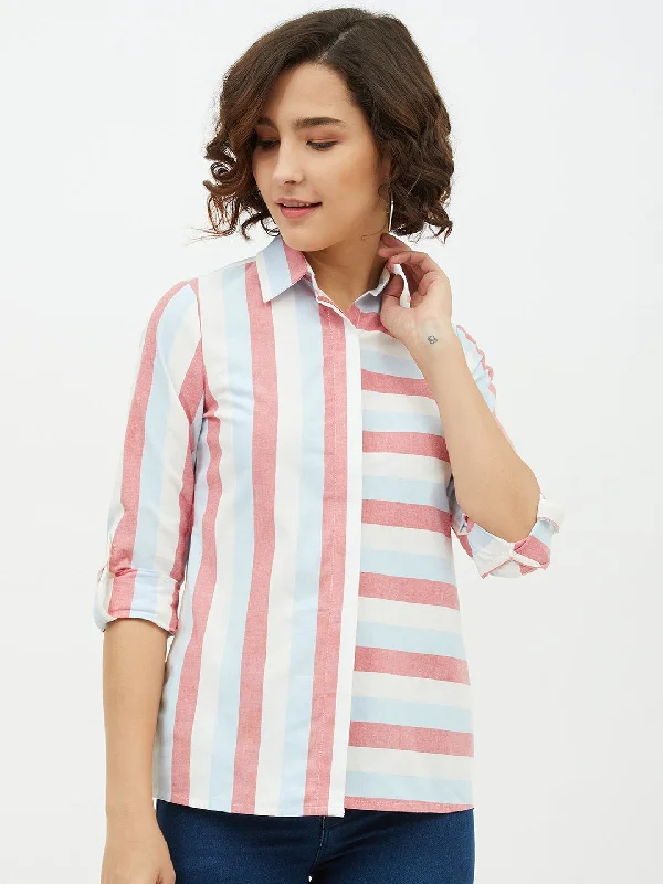 Elegant Slim Style Elegant Slim Style Women's Blue Colour Block Denim Shirt - StyleStone Elegant Slim Style Elegant Slim Style Women's Blue Colour Block Denim Shirt - StyleStone