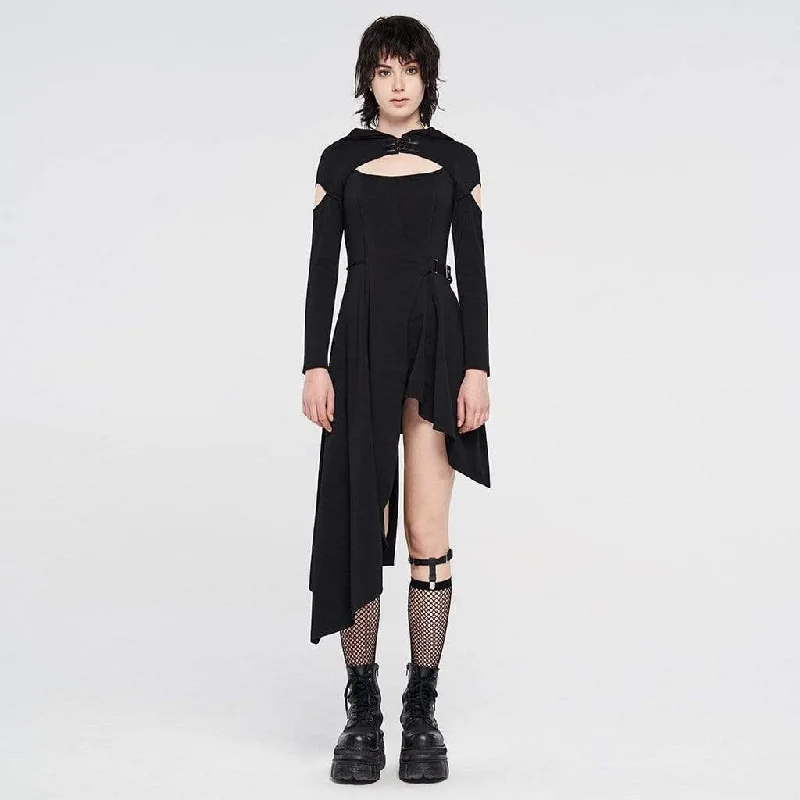 Personalized Heterogeneous Splicing Personalized Heterogeneous Splicing Women's Gothic Cutout Hooded Irregular Dresses With Buckles Personalized Heterogeneous Splicing Personalized Heterogeneous Splicing Women's Gothic Cutout Hooded Irregular Dresses With Buckles