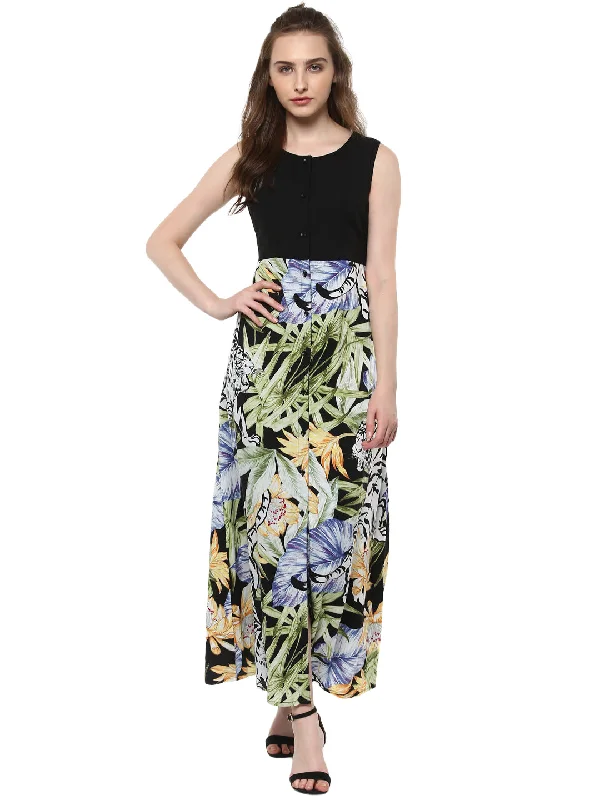 Simple Style Simple Style Women's Long Maxi Dress with Tropical Print - StyleStone