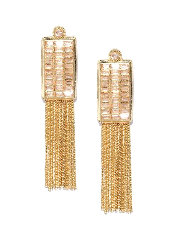 Personalized Layout Personalized Layout Women's Partywear Rectangle Tassel Earrings - Priyaasi Personalized Layout Personalized Layout Women's Partywear Rectangle Tassel Earrings - Priyaasi