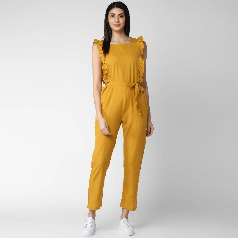 Romantic Lightness Romantic Lightness Women's Cotton Linen Yellow Jumpsuit - StyleStone Romantic Lightness Romantic Lightness Women's Cotton Linen Yellow Jumpsuit - StyleStone