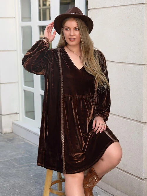 Romantic Chiffon Style Romantic Chiffon Style Plus Size V-Neck Balloon Sleeves Dress
